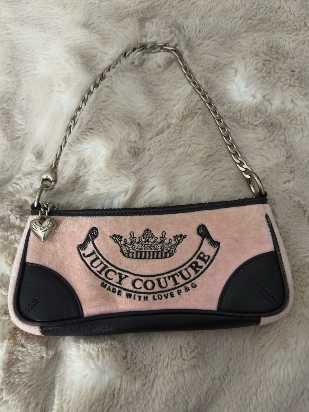 Juicy Couture Pink Velvet Mini Shoulder Bag with Heart Charm